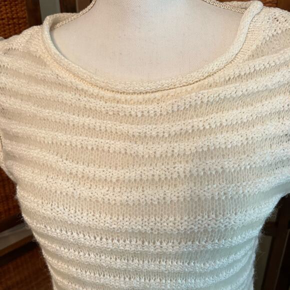 Theory Sheer Sleeveless Top White Alpaca Wool Blend Boat Neck Striped Size Small - Picture 3 of 9